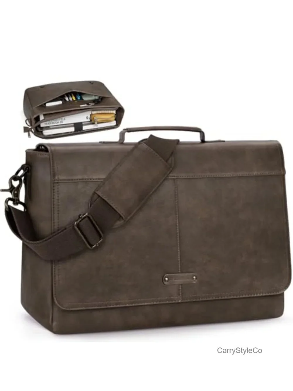 Vintage PU Leather Messenger Bag for Men Laptop Briefcase 15.6 Inch Work Satchel